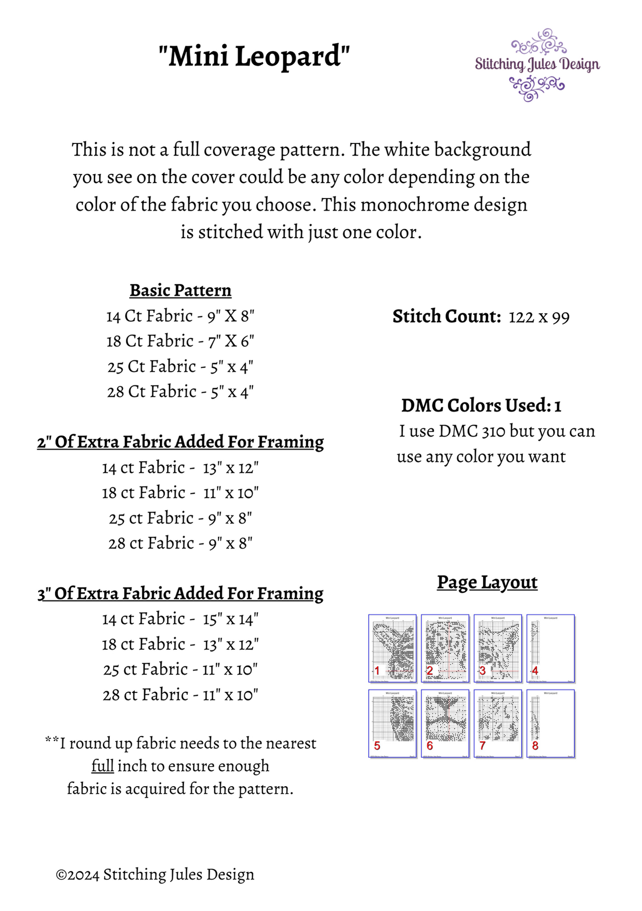 Stitching Jules Design Cross Stitch Pattern Mini Monochrome Leopard Counted Cross-Stitch Pattern | Instant Download PDF
