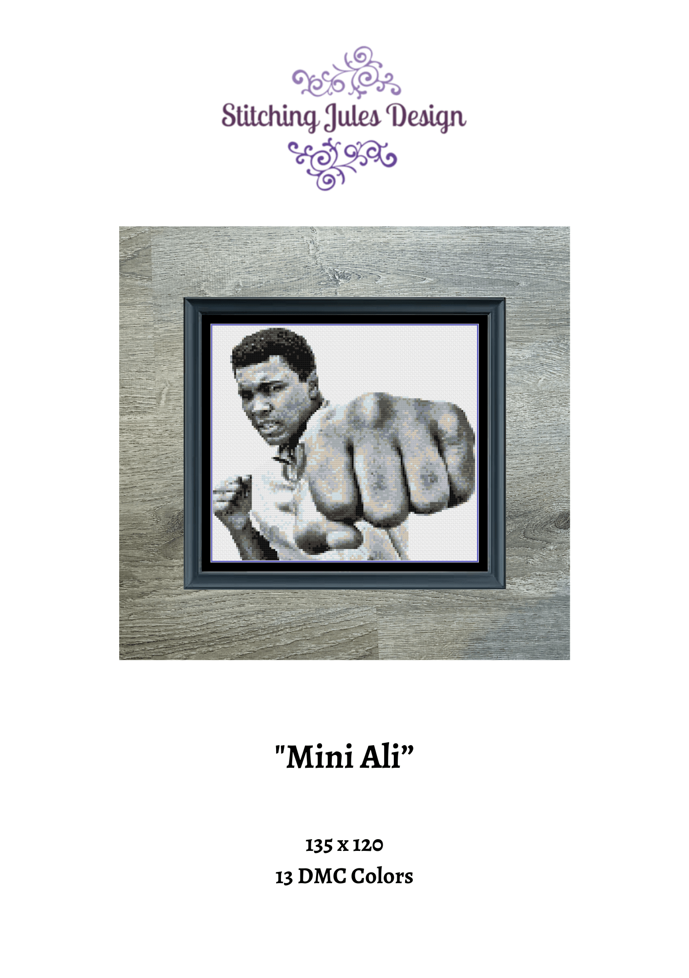 Stitching Jules Design Cross Stitch Pattern Mini Muhammad Ali Counted Cross Stitch Pattern | Boxing Cross Stitch Pattern | Instant Download PDF