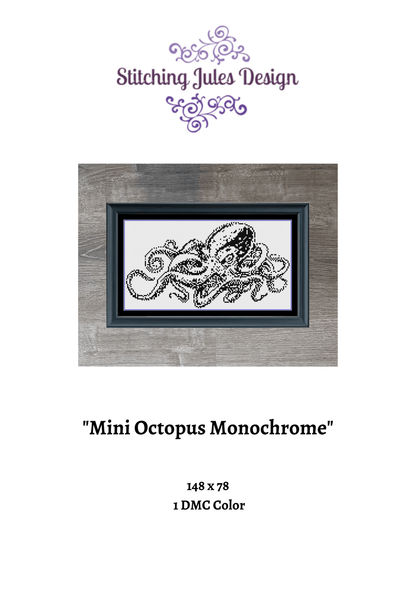 Stitching Jules Design Cross Stitch Pattern Mini Octopus Counted Cross Stitch Pattern | Monochrome Blackwork | Instant Download PDF