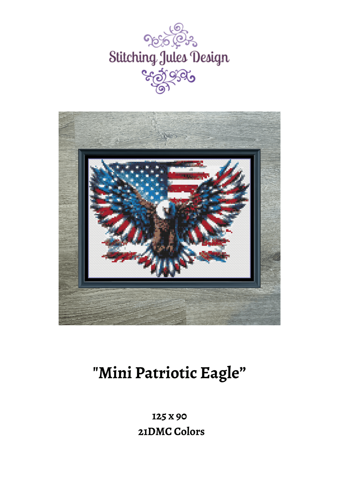 Stitching Jules Design Cross Stitch Pattern Mini Patriotic Eagle