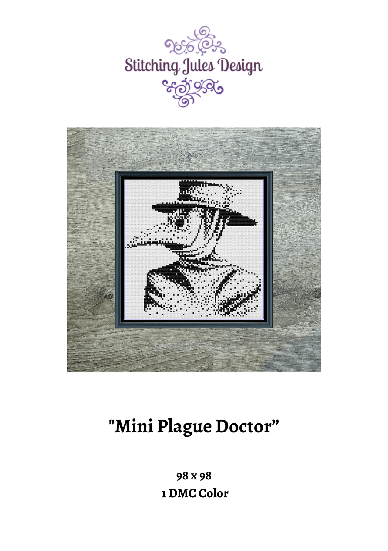 Stitching Jules Design Cross Stitch Pattern Mini Plague Doctor Monochrome