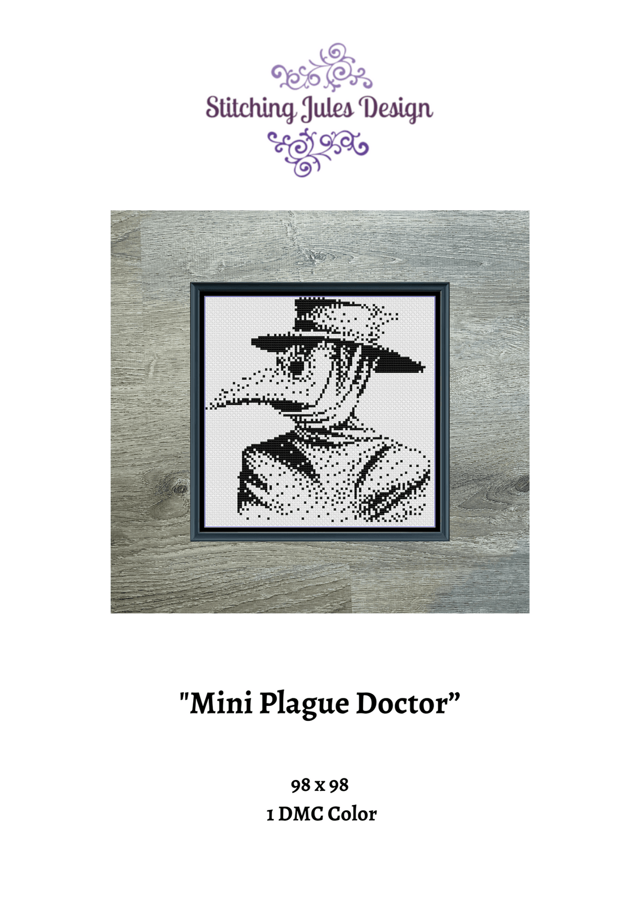 Mini Plague Doctor Monochrome Counted Cross-Stitch Pattern | Instant D ...