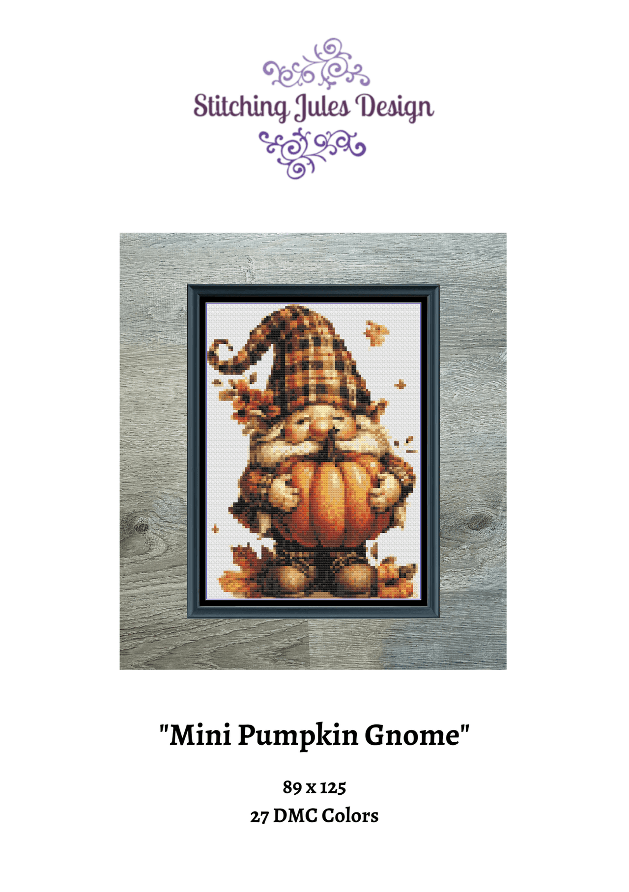 Stitching Jules Design Cross Stitch Pattern Mini Pumpkin Gnome Autumn Counted Cross-Stitch Pattern | Instant Download PDF