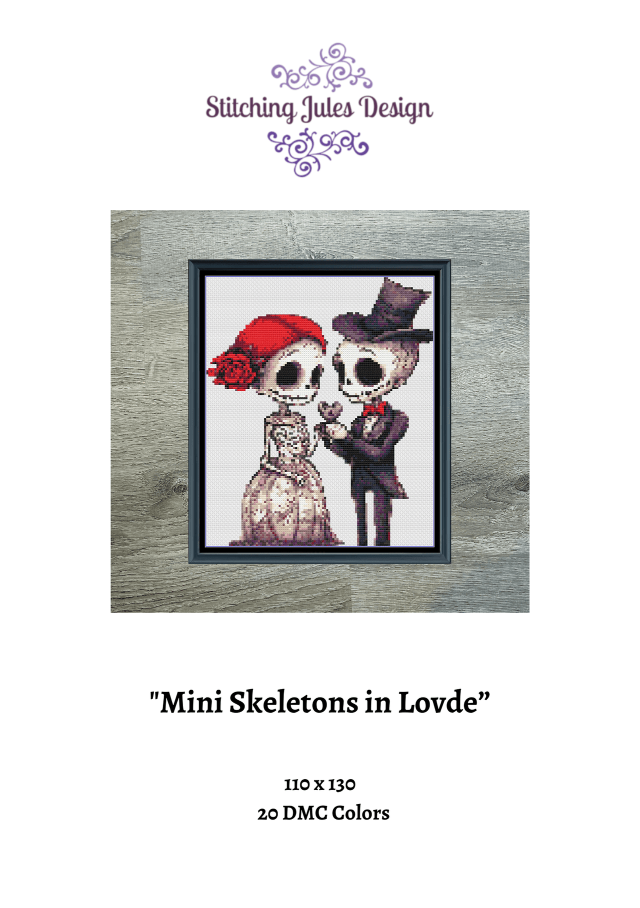 Stitching Jules Design Cross Stitch Pattern Mini Skeletons in Love