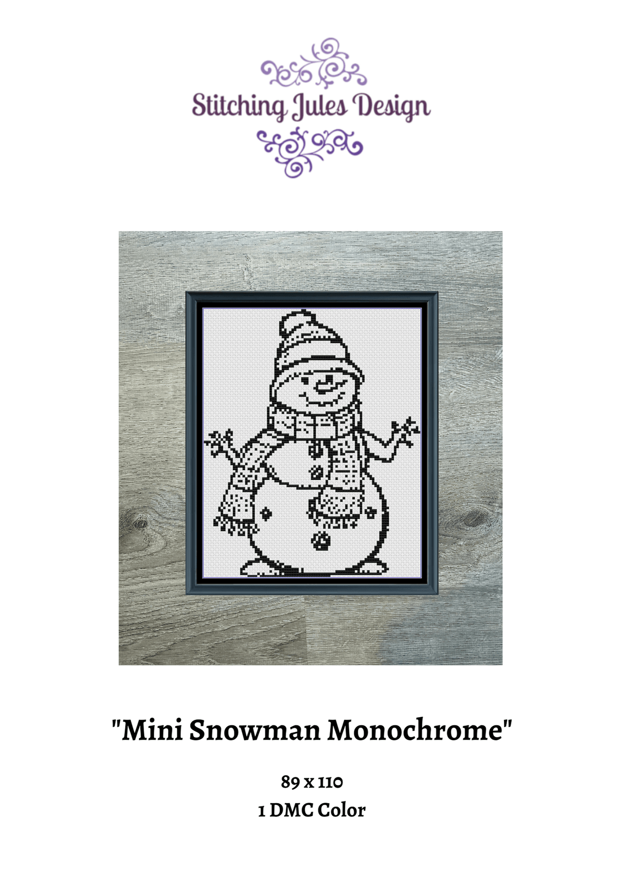 Stitching Jules Design Cross Stitch Pattern Mini Snowman Monochrome