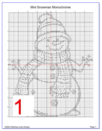 Stitching Jules Design Cross Stitch Pattern Mini Snowman Monochrome