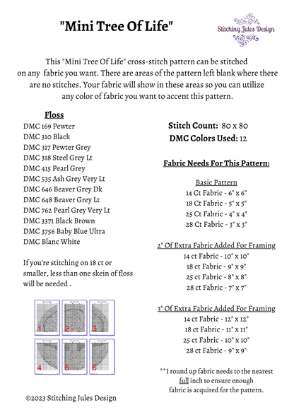 Stitching Jules Design Cross Stitch Pattern Mini Tree Of Life Cross Stitch Pattern Instant PDF Download