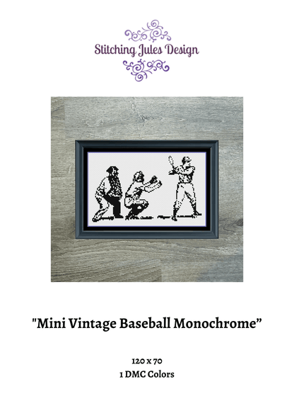 Stitching Jules Design Cross Stitch Pattern Mini Vintage Baseball Monochrome Counted Cross-Stitsh | Easy Cross Stitch | Instant Download PDF