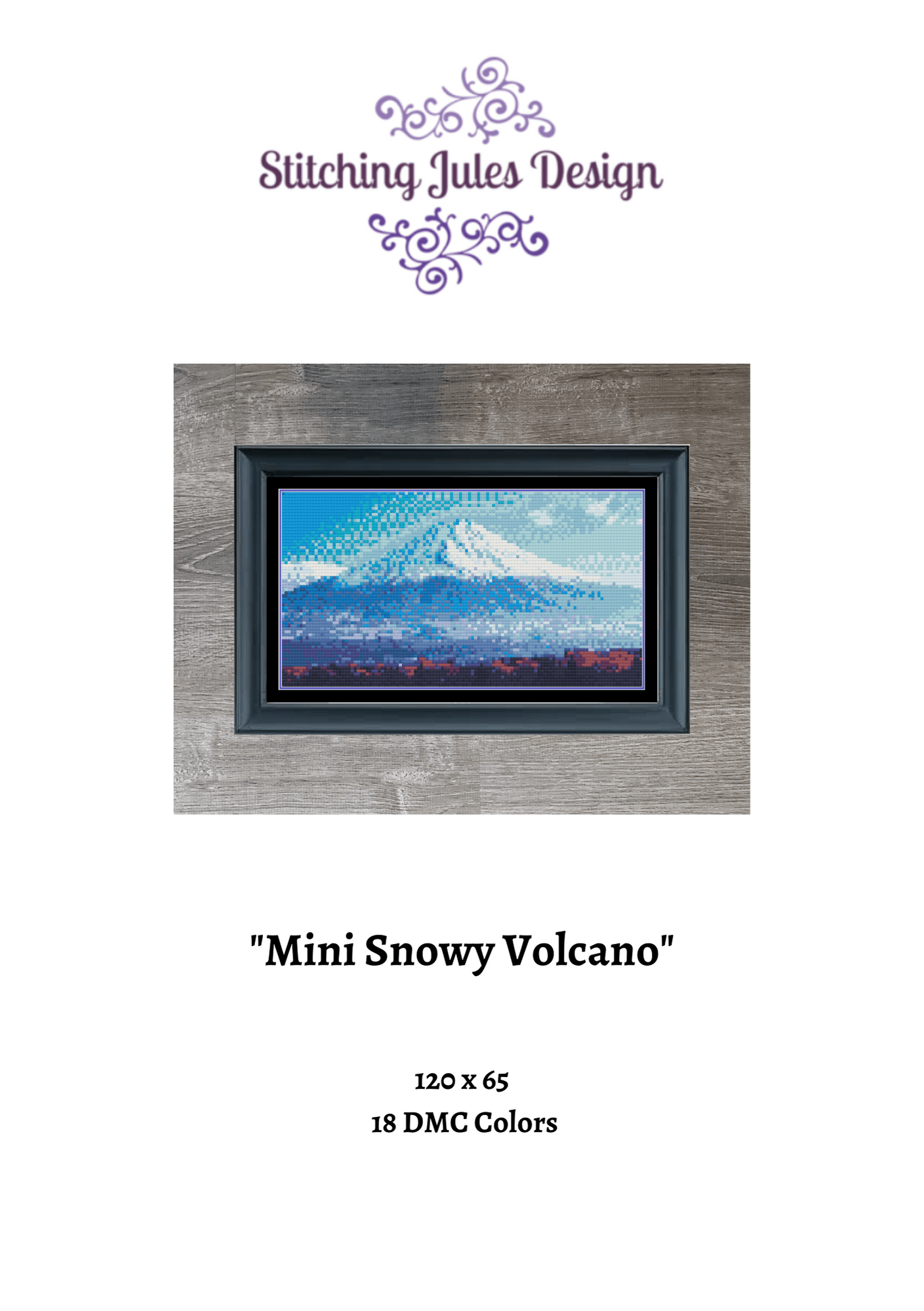 Stitching Jules Design Cross Stitch Pattern Mini Volcano Snowy Mountain Counted Cross Stitch Pattern | Full coverage Mini Cross Stitch | Instant Download PDF