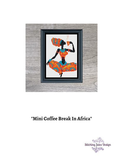 Stitching Jules Design Cross Stitch Pattern Miniature Pattern - African Woman Drinking Coffee Cross Stitch Embroidery Needlepoint Pattern PDF Download