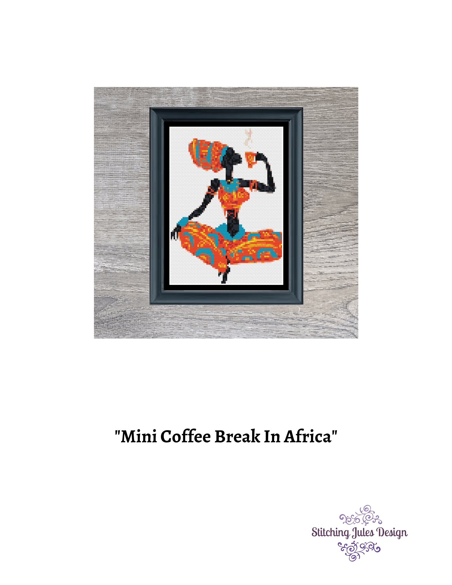 Stitching Jules Design Cross Stitch Pattern Miniature Pattern - African Woman Drinking Coffee Cross Stitch Embroidery Needlepoint Pattern PDF Download