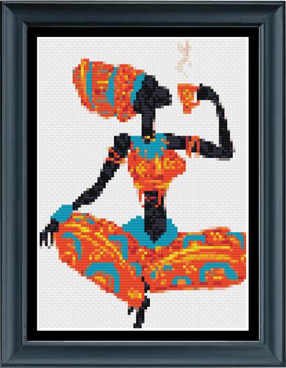 Stitching Jules Design Cross Stitch Pattern Miniature Pattern - African Woman Drinking Coffee Cross Stitch Embroidery Needlepoint Pattern PDF Download