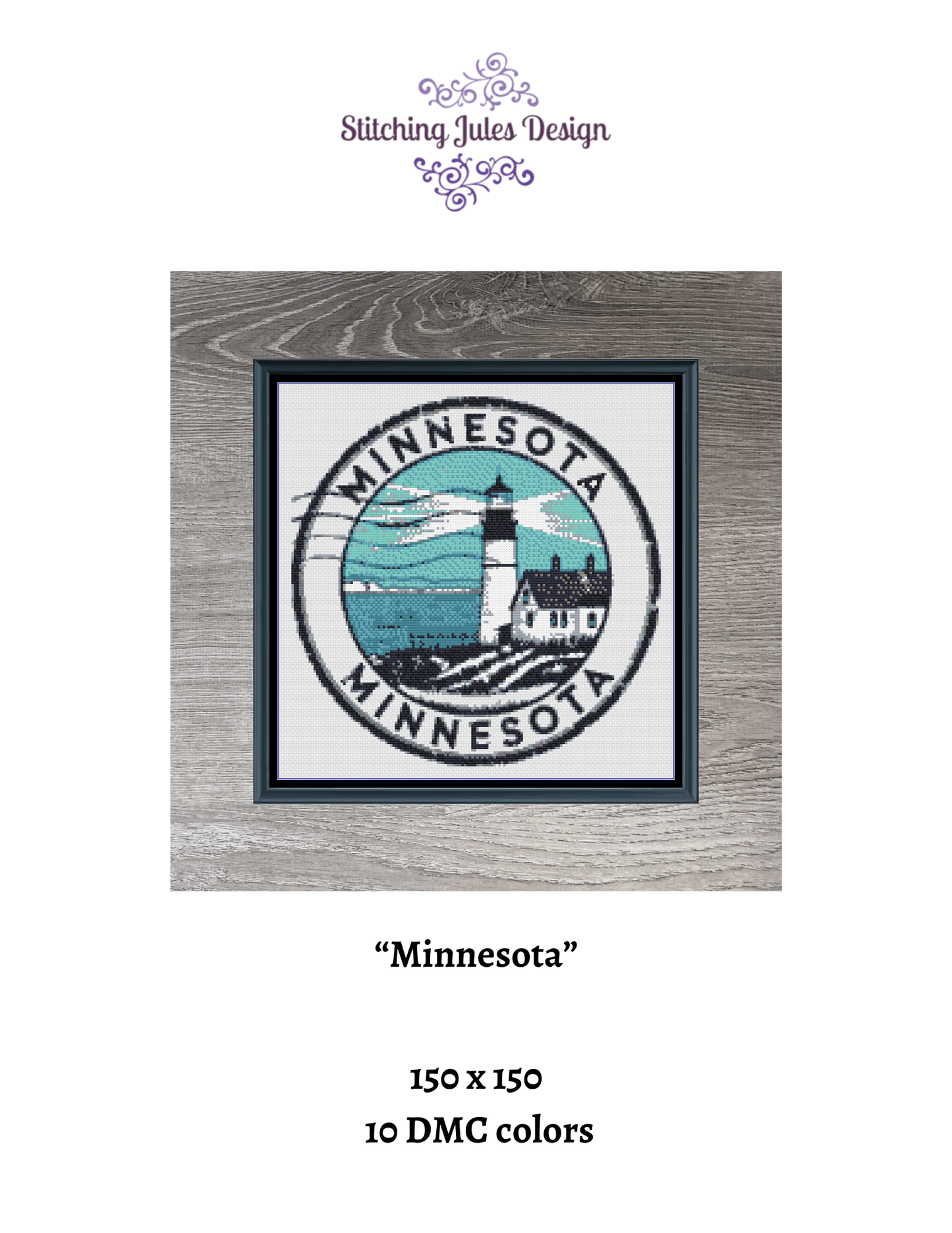 Stitching Jules Design Cross Stitch Pattern Minnesota Lighthouse US State Counted Cross Stitch Pattern | Instant Download PDF