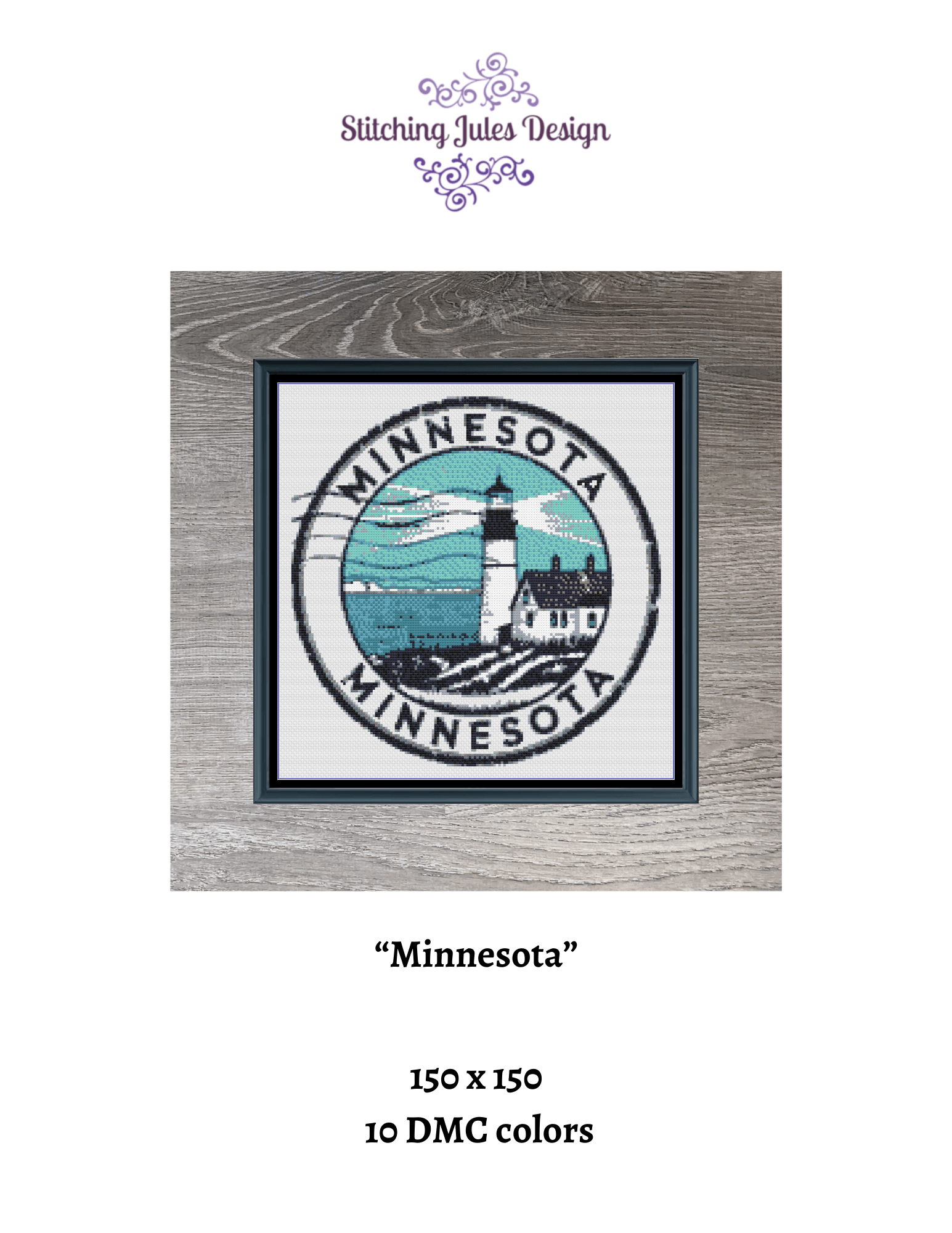 Stitching Jules Design Cross Stitch Pattern Minnesota Lighthouse US State Counted Cross Stitch Pattern | Instant Download PDF