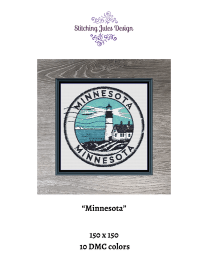 Stitching Jules Design Cross Stitch Pattern Minnesota Lighthouse US State Counted Cross Stitch Pattern | Instant Download PDF