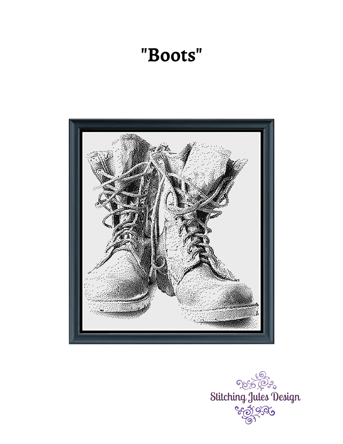 Stitching Jules Design Cross Stitch Pattern Monochrome Boots Military Shoes Cross Stitch Pattern Ready For Instant Download