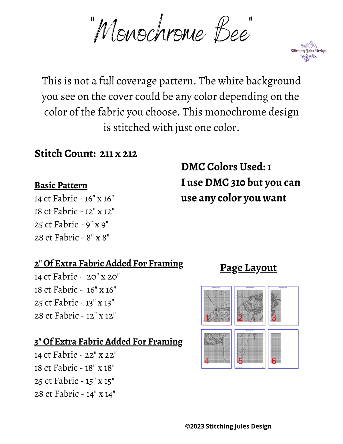 Stitching Jules Design Cross Stitch Pattern Monochrome Honey Bee Cross Stitch Pattern Instant PDF Download