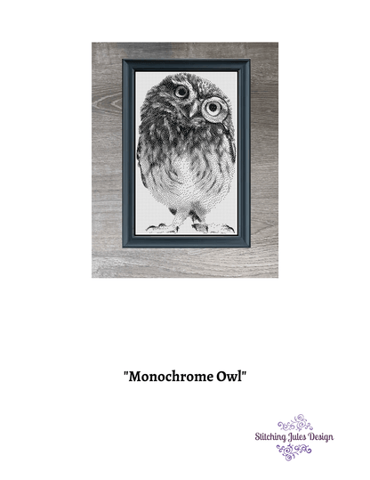 Stitching Jules Design Cross Stitch Pattern Monochrome Owl Animal Cross Stitch Embroidery Needlepoint Pattern PDF Ready For Instant Download