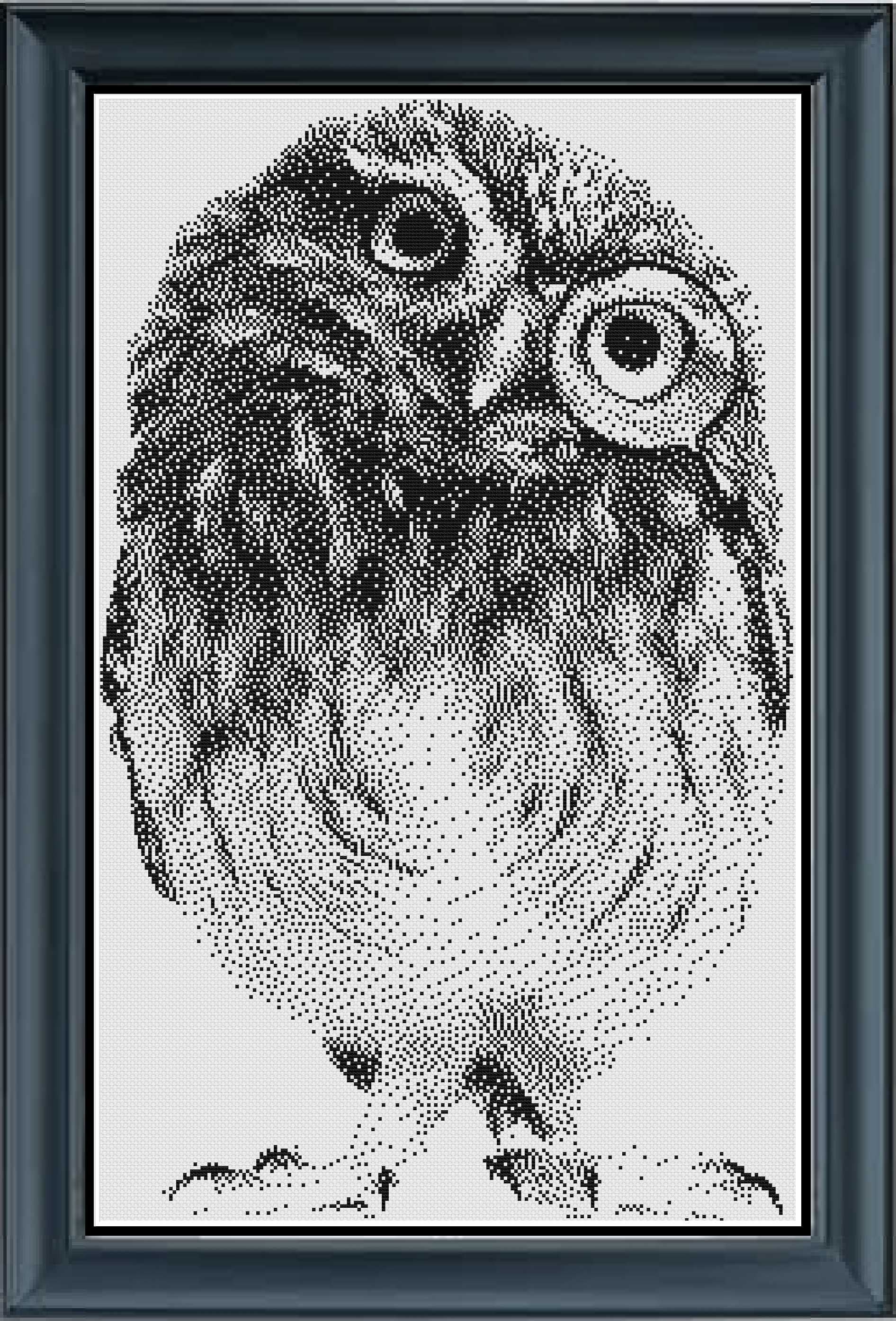 Stitching Jules Design Cross Stitch Pattern Monochrome Owl Animal Cross Stitch Embroidery Needlepoint Pattern PDF Ready For Instant Download