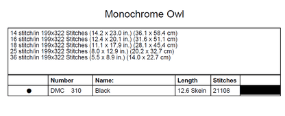 Stitching Jules Design Cross Stitch Pattern Monochrome Owl Animal Cross Stitch Embroidery Needlepoint Pattern PDF Ready For Instant Download