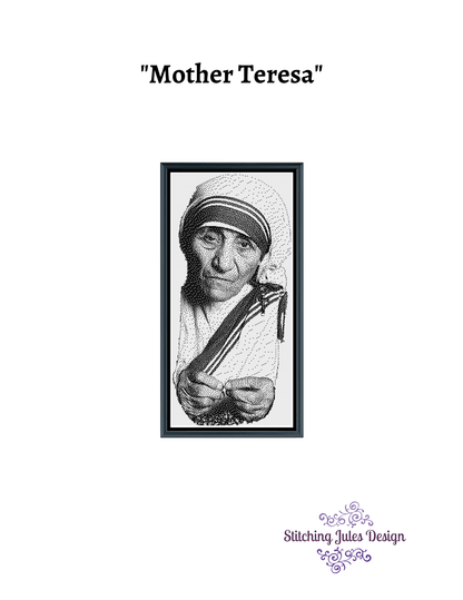 Stitching Jules Design Cross Stitch Pattern Mother Teresa Religious Christianity Saint Monochrome Cross Stitch Embroidery Needlepoint Pattern PDF Download