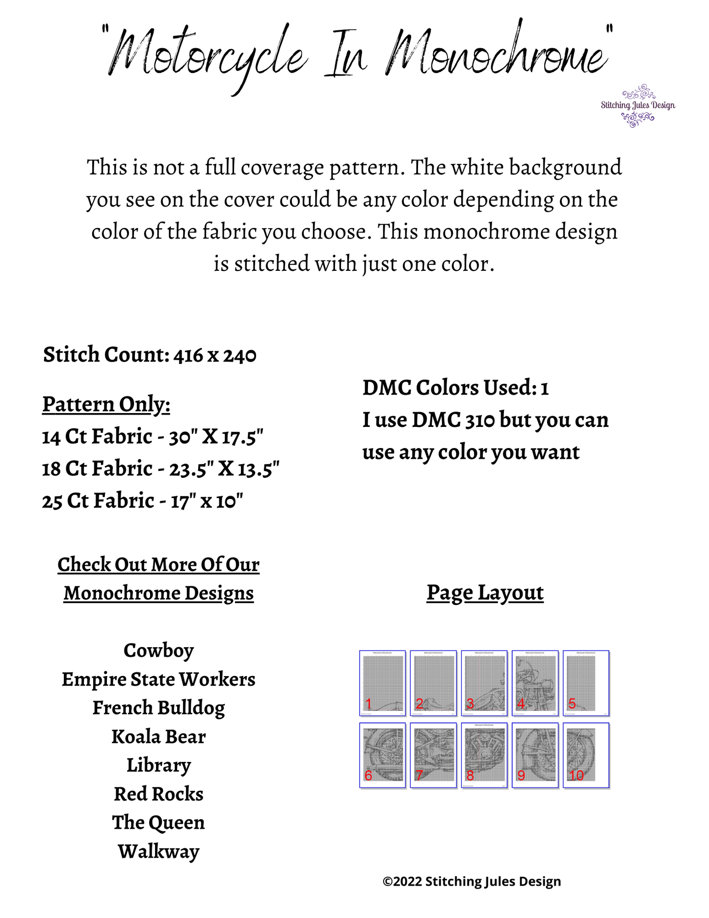 Stitching Jules Design Cross Stitch Pattern Motorcycle Cross Stitch Pattern | Blackwork Cross Stitch Pattern | Physical And Digital Pattern Options