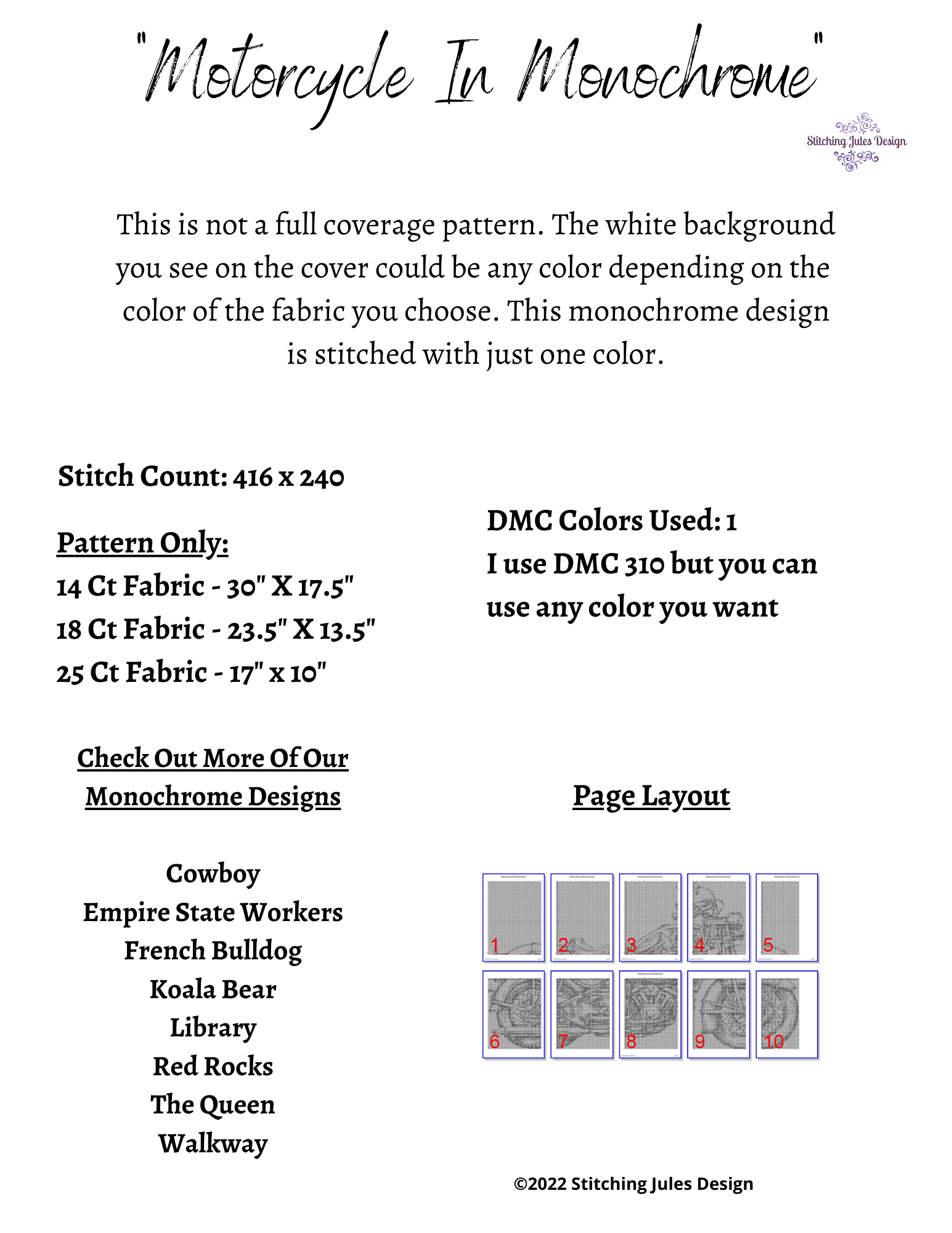 Stitching Jules Design Cross Stitch Pattern Motorcycle Cross Stitch Pattern | Blackwork Cross Stitch Pattern | Physical And Digital Pattern Options