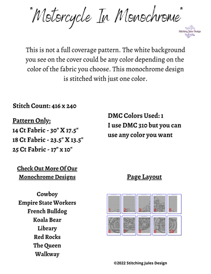 Stitching Jules Design Cross Stitch Pattern Motorcycle Cross Stitch Pattern | Blackwork Cross Stitch Pattern | Physical And Digital Pattern Options