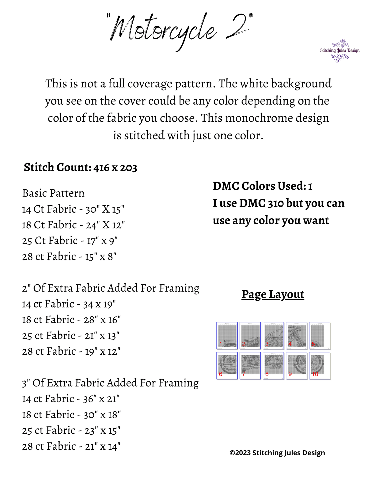 Stitching Jules Design Cross Stitch Pattern Motorcycle Cross Stitch Pattern | Chopper Cross Stitch Pattern | Blackwork | Instant PDF Download And Physical Pattern Options