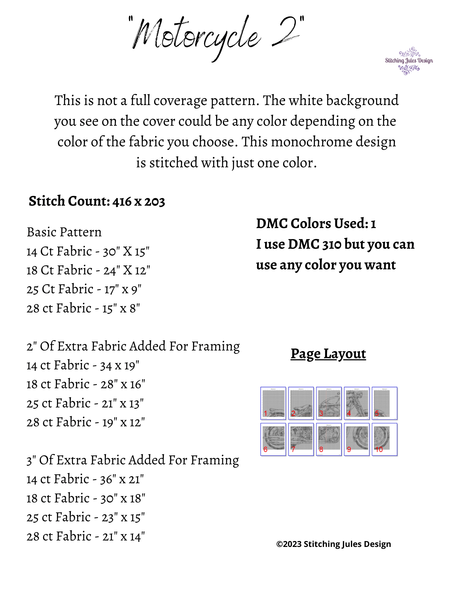 Stitching Jules Design Cross Stitch Pattern Motorcycle Cross Stitch Pattern | Chopper Cross Stitch Pattern | Blackwork | Instant PDF Download And Physical Pattern Options