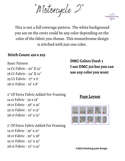 Stitching Jules Design Cross Stitch Pattern Motorcycle Cross Stitch Pattern | Chopper Cross Stitch Pattern | Blackwork | Instant PDF Download And Physical Pattern Options