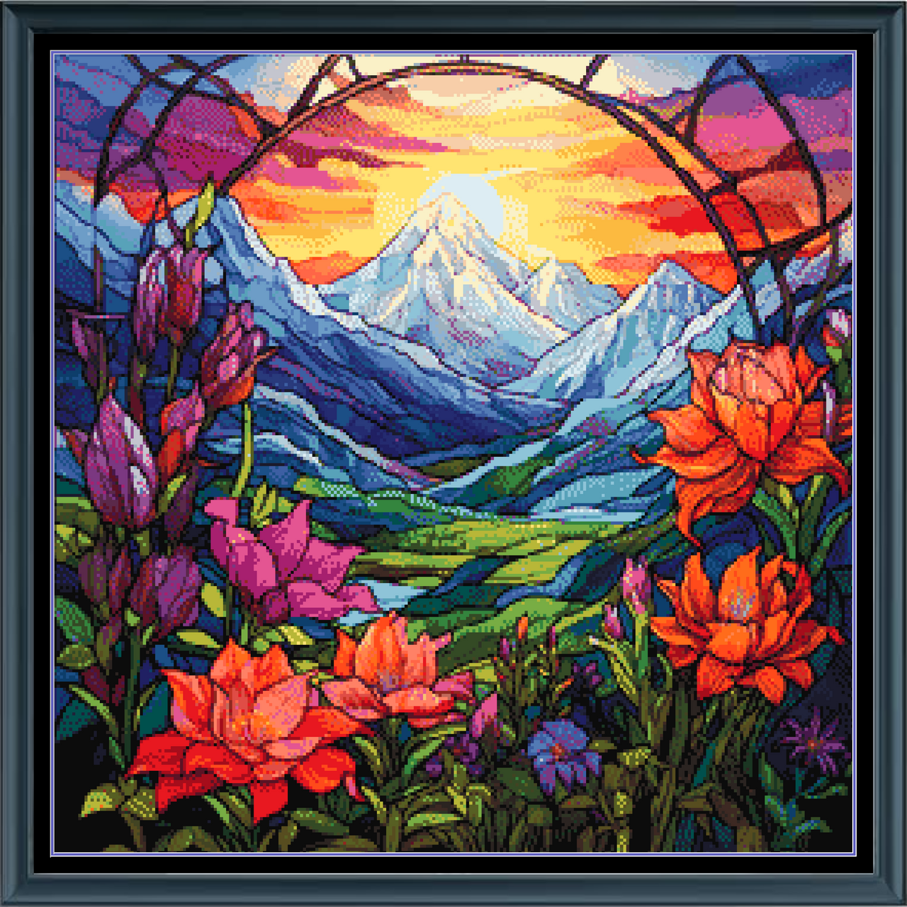 Stitching Jules Design Cross Stitch Pattern Mountain Flowers Landscape Full Coverage Counted Cross Stitch Pattern Digital Download