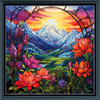 Thumbnail for Stitching Jules Design Cross Stitch Pattern Mountain Flowers Landscape Full Coverage Counted Cross Stitch Pattern Digital Download