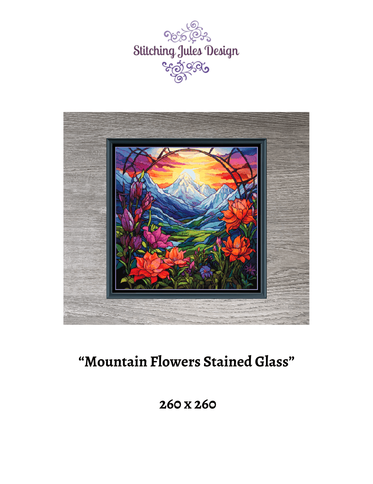 Stitching Jules Design Cross Stitch Pattern Mountain Flowers Landscape Full Coverage Counted Cross Stitch Pattern Digital Download
