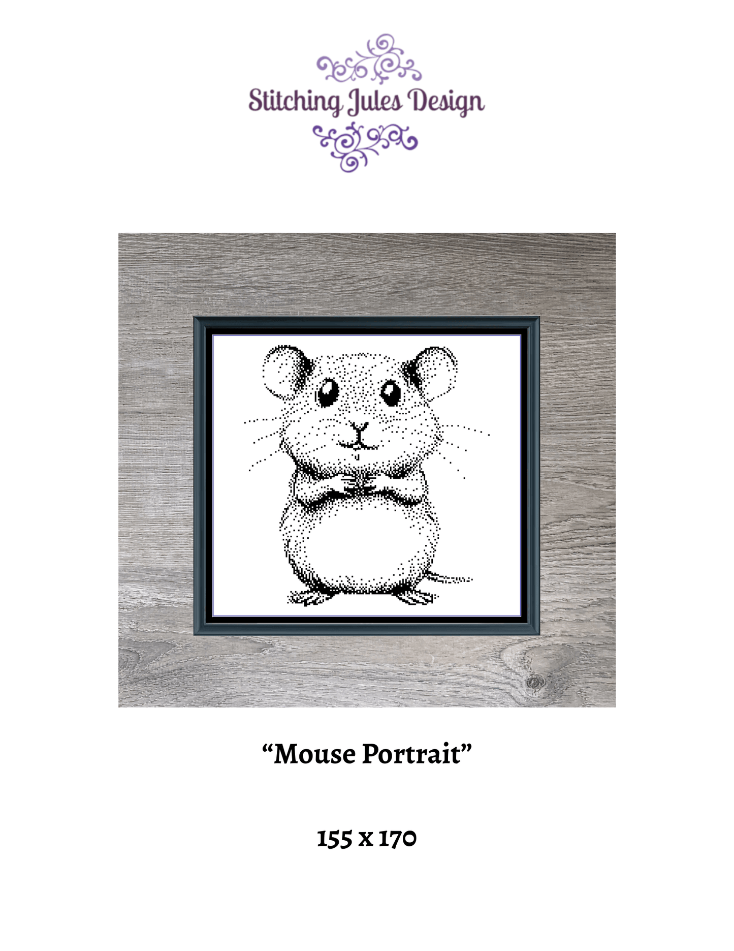 Stitching Jules Design Cross Stitch Pattern Mouse Animal Portrait Monochrome Mini Counted Cross-Stitch Pattern (Digital Download)