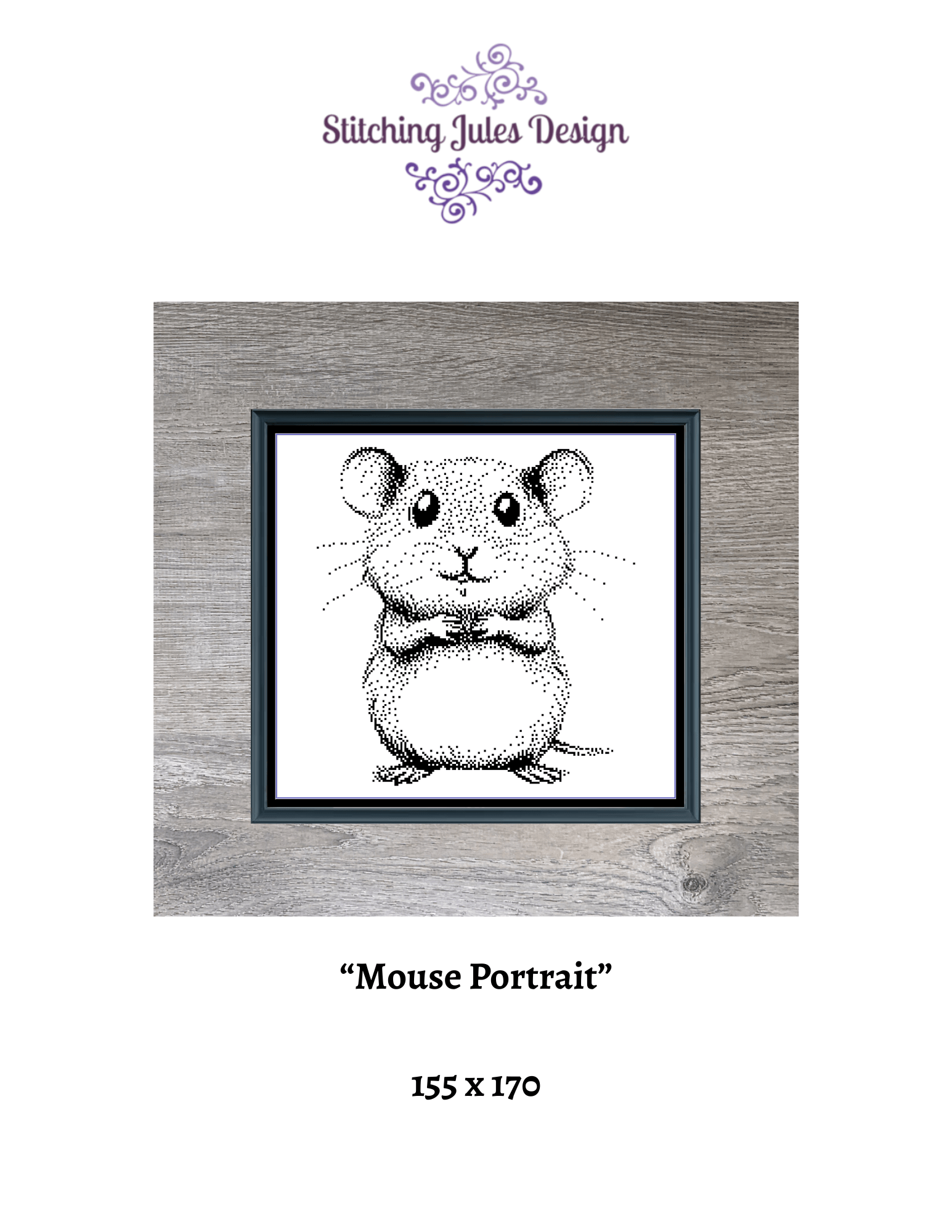 Stitching Jules Design Cross Stitch Pattern Mouse Animal Portrait Monochrome Mini Counted Cross-Stitch Pattern (Digital Download)