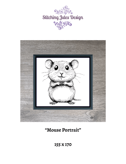 Stitching Jules Design Cross Stitch Pattern Mouse Animal Portrait Monochrome Mini Counted Cross-Stitch Pattern (Digital Download)
