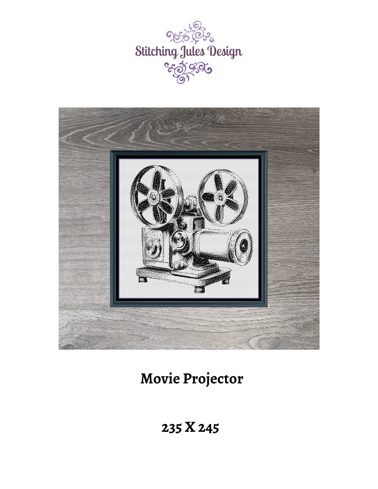 Stitching Jules Design Cross Stitch Pattern Movie Projector Monochrome