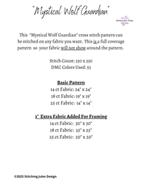 Thumbnail for Stitching Jules Design Cross Stitch Pattern Mystical Wolf Guardian Spiritual Mystic Lupine Animal Wildlife Full Coverage Counted Cross Stitch Pattern Digital Download
