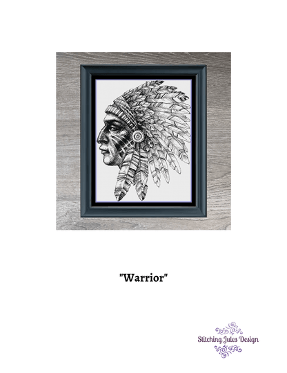 Stitching Jules Design Cross Stitch Pattern Native American Warrior Tribal Monochrome Black White Counted Cross Stitch Pattern PDF Digital Download Pattern Keeper Ready