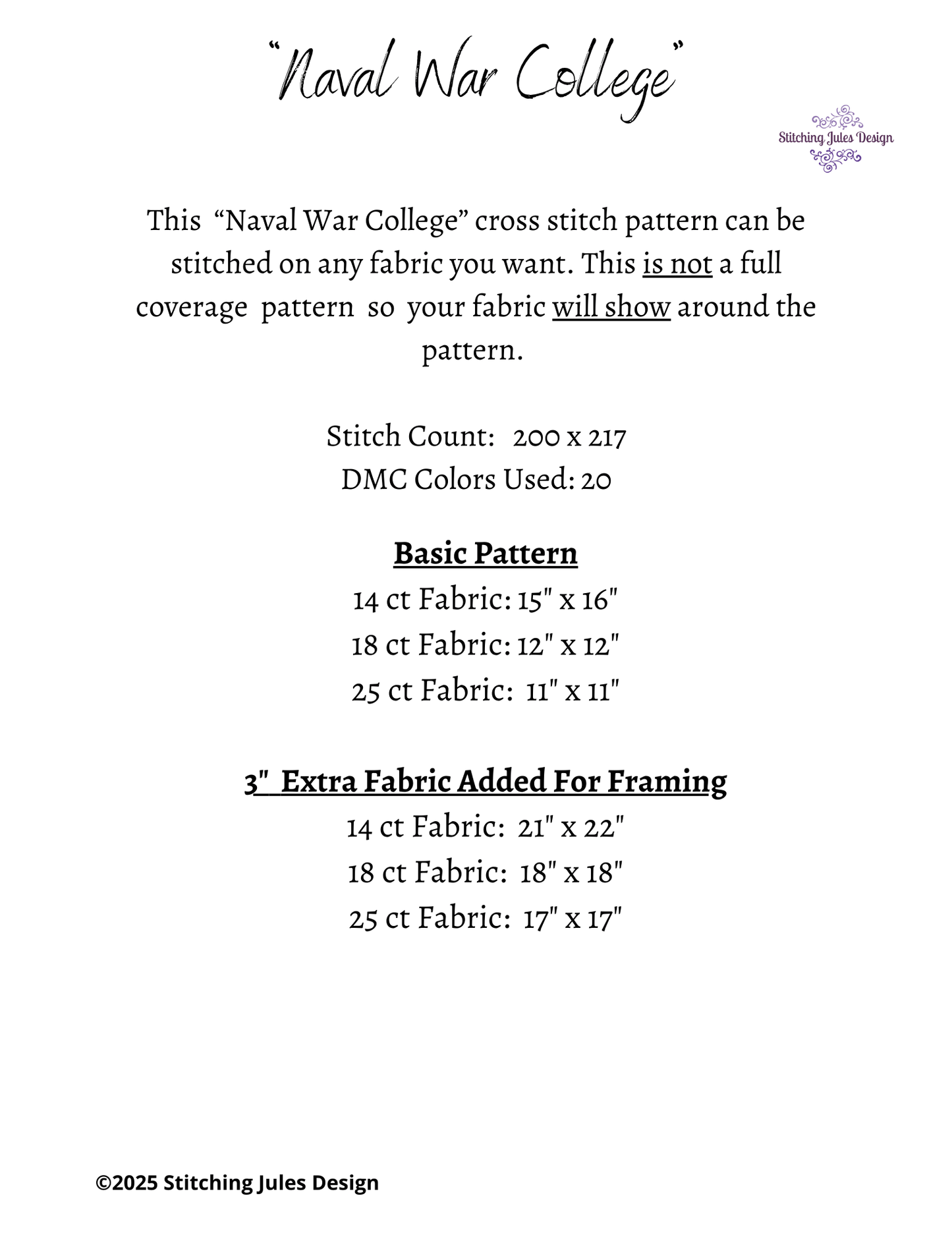 Stitching Jules Design Cross Stitch Pattern Naval War College Military Navy America Counted Cross Stitch Pattern Digital Download