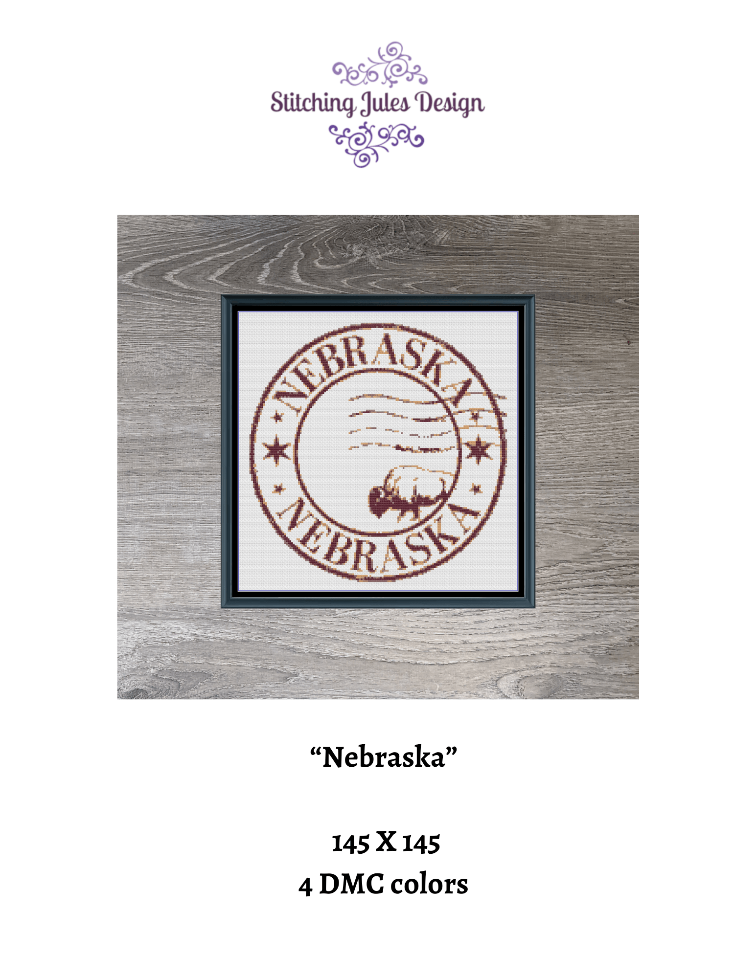 Stitching Jules Design Cross Stitch Pattern Nebraska Omaha Buffalo US State Counted Cross Stitch Pattern | Instant Download PDF