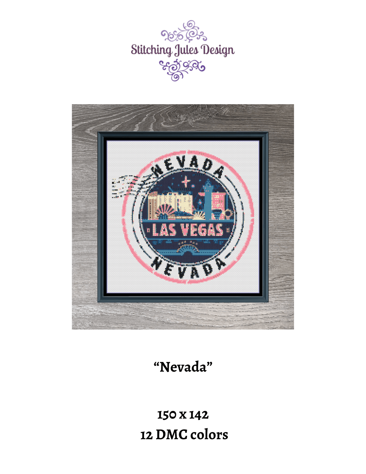 Stitching Jules Design Cross Stitch Pattern Nevada Las Vegas US State Counted Cross Stitch Pattern | Instant Download PDF