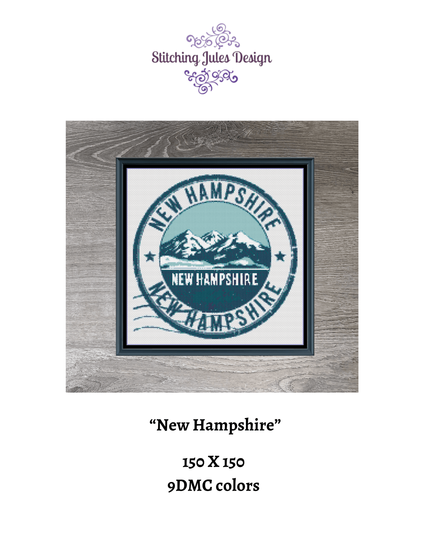 Stitching Jules Design Cross Stitch Pattern New Hampshire New England US State Counted Cross Stitch Pattern | Instant Download PDF