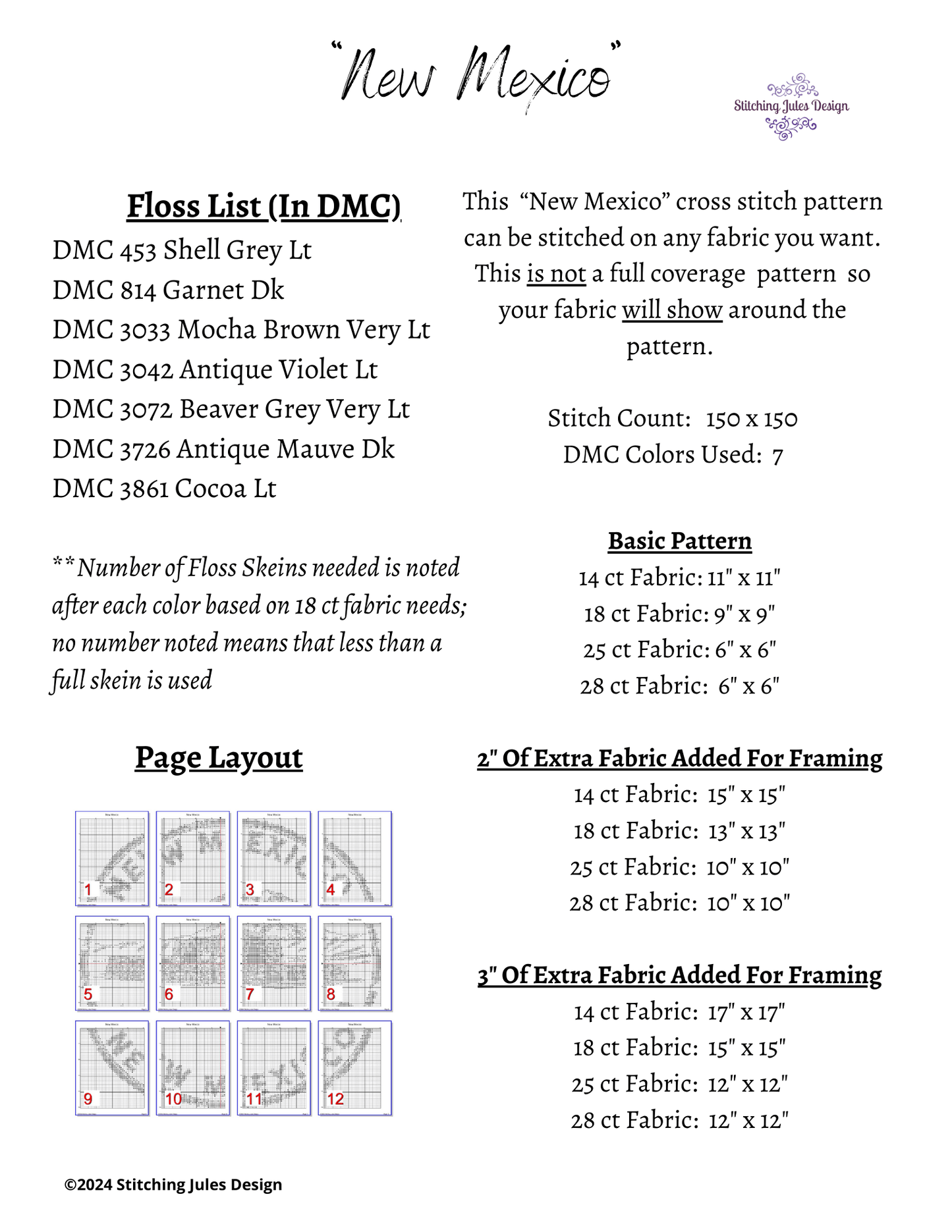 Stitching Jules Design Cross Stitch Pattern New Mexico US State Counted Cross Stitch Pattern | Instant Download PDF