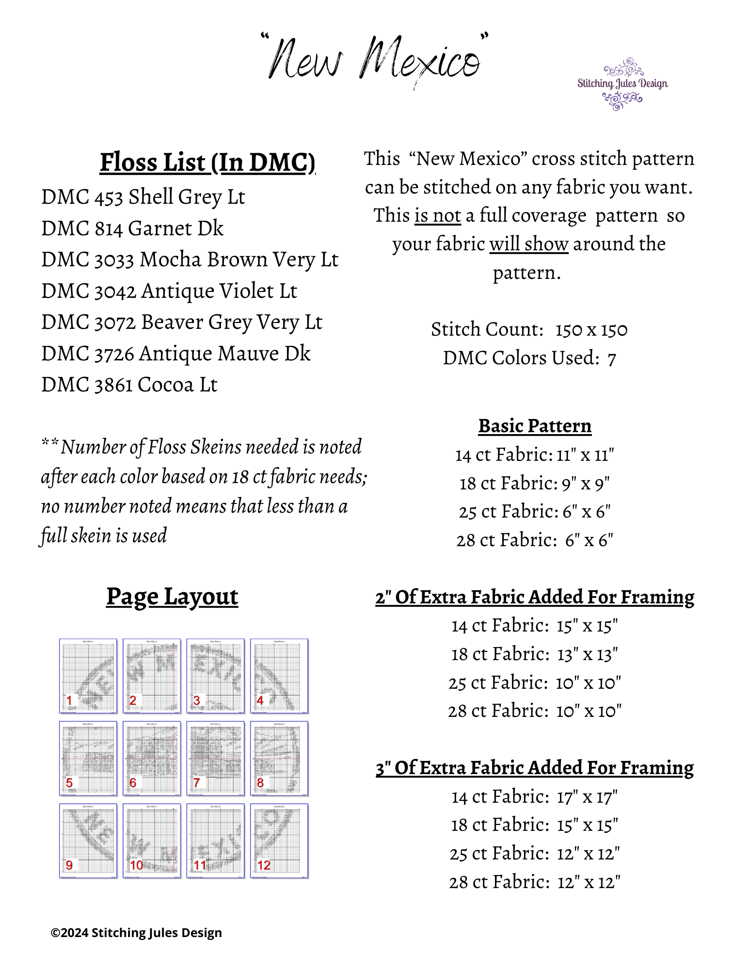 Stitching Jules Design Cross Stitch Pattern New Mexico US State Counted Cross Stitch Pattern | Instant Download PDF