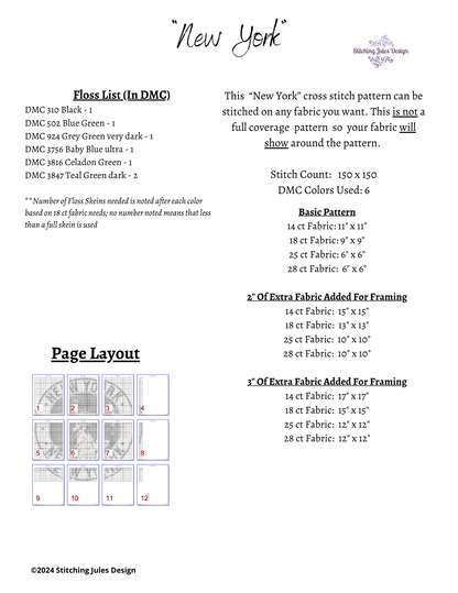 Stitching Jules Design Cross Stitch Pattern New York
