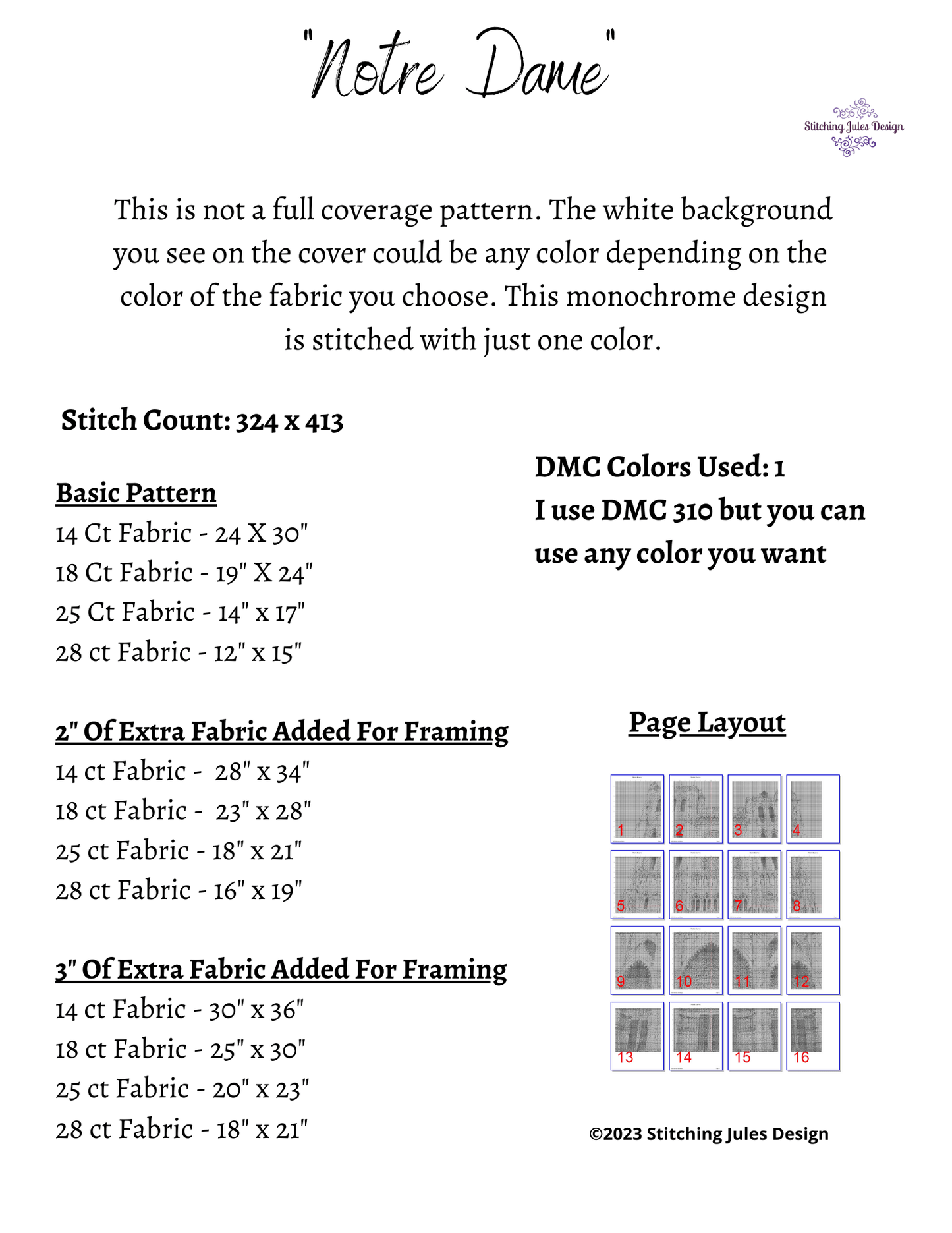 Stitching Jules Design Cross Stitch Pattern Notre Dame Cathedral Cross Stitch Pattern | Famous Landmark Cross Stitch Pattern | Blackwork | Instant PDF Download