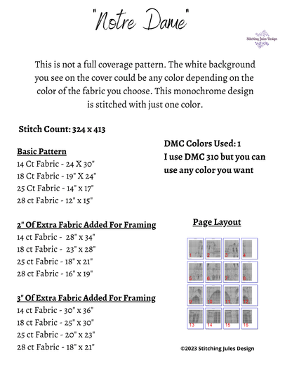 Stitching Jules Design Cross Stitch Pattern Notre Dame Cathedral Cross Stitch Pattern | Famous Landmark Cross Stitch Pattern | Blackwork | Instant PDF Download