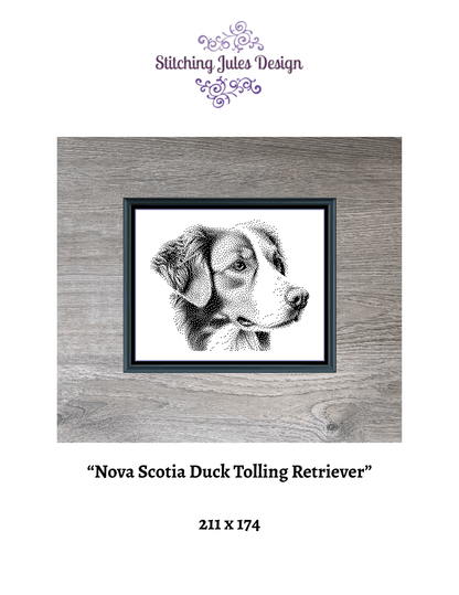 Stitching Jules Design Cross Stitch Pattern Nova Scotia Duck Tolling Retriever Dog Breed Monochrome Counted Cross-Stitch Pattern (Digital Download)